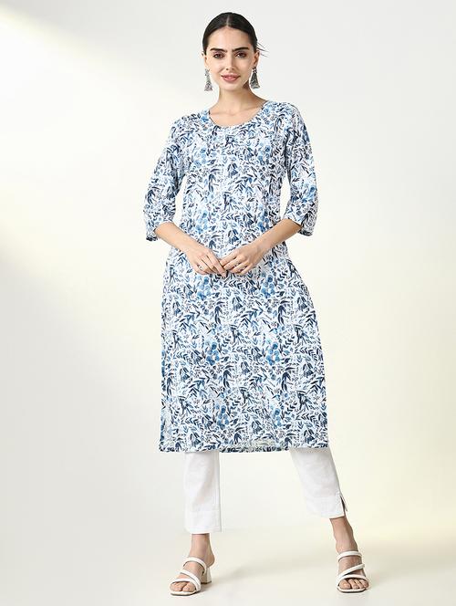 women printed round neck straight kurta - 21661559 - Very Small Image - 1