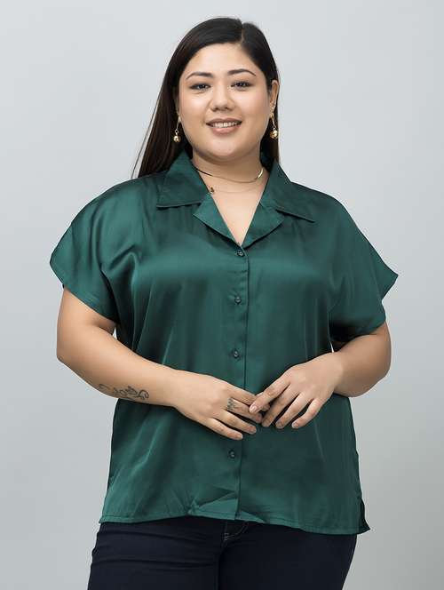 women bottle green solid short sleeve shirt - 21662325 - Very Small Image - 1