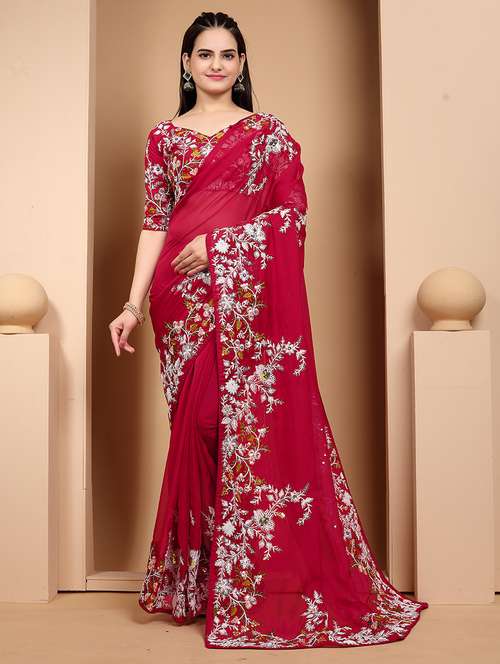 women pink embroidered saree with blouse - 21663924 - Very Small Image - 1
