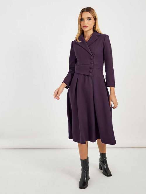women soldi lapel neck coat dress - 21666331 - Very Small Image - 1