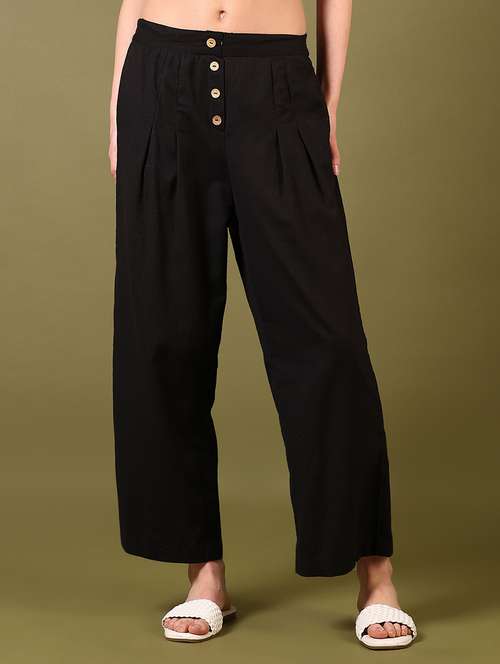 women black solid flared palazzo - 21668415 - Very Small Image - 1