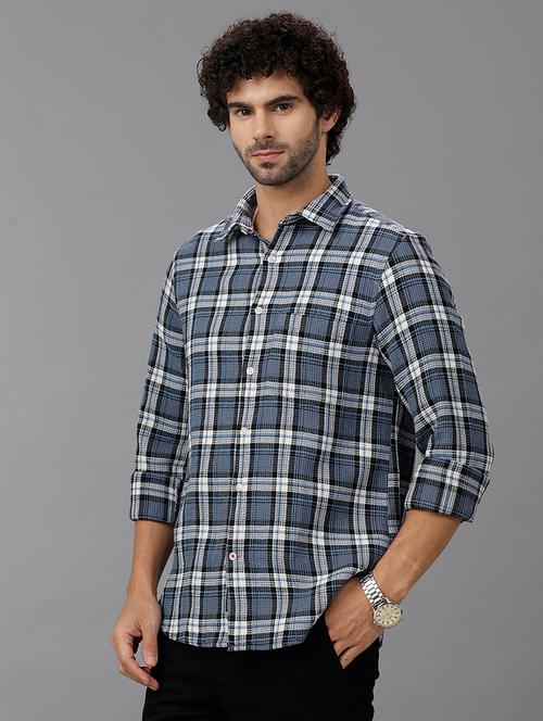 men checkered long sleeve casual shirt - 21668617 - Very Small Image - 1