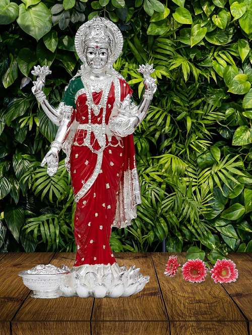 red & green pure silver plated 10 dhan laxmi murti for goodness - 21676117 - Very Small Image - 1