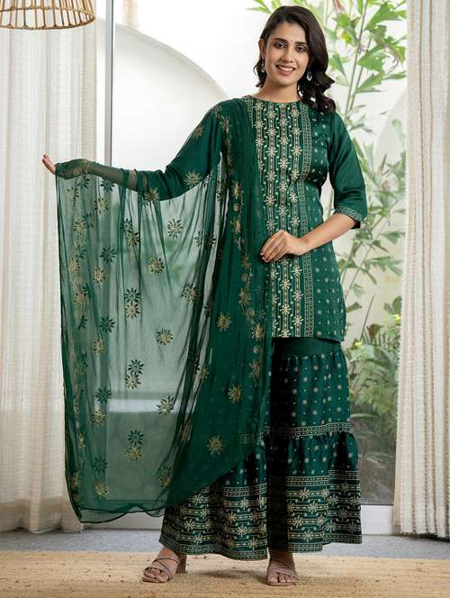 women embroidered kurta sharara set with dupatta - 21679286 - Very Small Image - 1