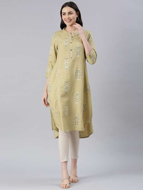 yellow cotton silk straight kurta - 21682675 - Very Small Image - 1