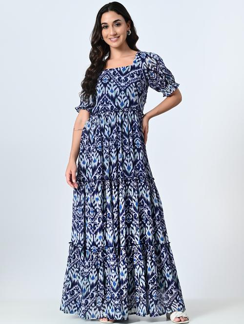 women printed puff sleeves tiered maxi dress - 21687023 - Very Small Image - 1