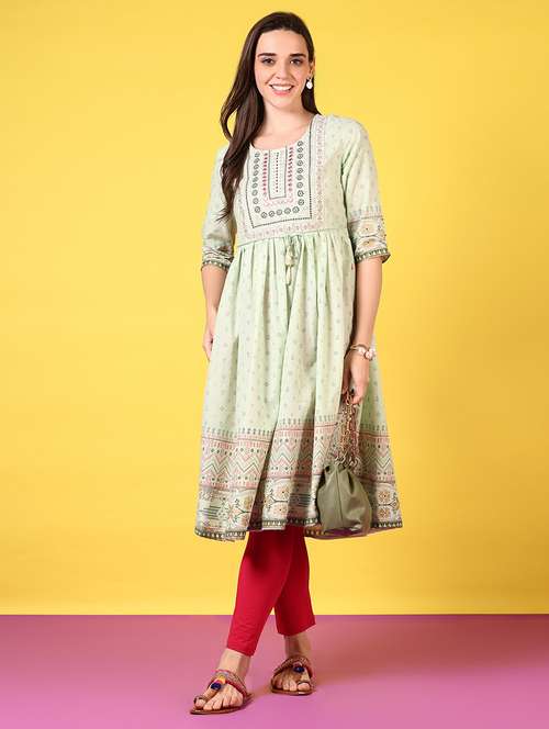 women round neck embroidered flared kurta - 21694246 - Very Small Image - 1