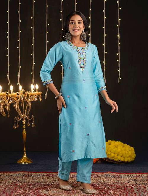 women embroidered three quarter sleeve straight kurta - 21694776 - Very Small Image - 1