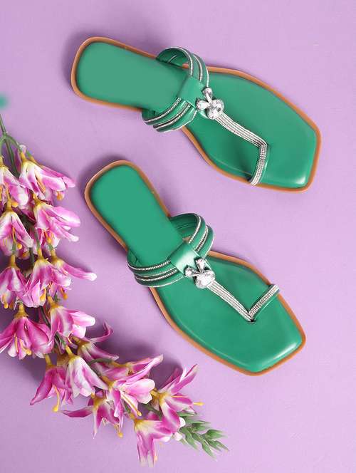 green synthetic slip on sandals - 21701526 - Very Small Image - 1