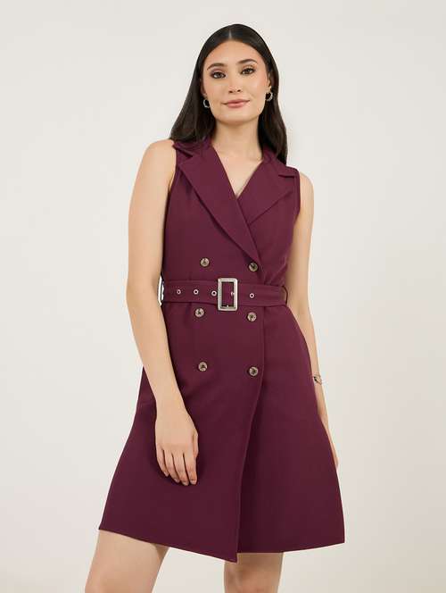 women olid lapel collar neck wrap dress - 21703995 - Very Small Image - 1