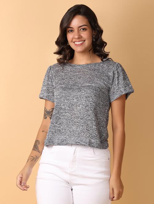 women grey solid short sleeve top - 21705662 - Very Small Image - 1