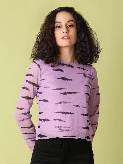 women purple tie & dye printed long sleeve top - 21705665 - Very Small Image - 1