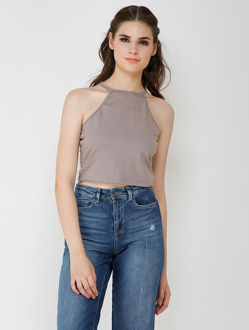 women solid halter neck sleeveless crop top - 21711134 - Very Small Image - 1
