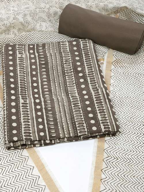 women brown printed unstitched suit - 21711792 - Very Small Image - 1