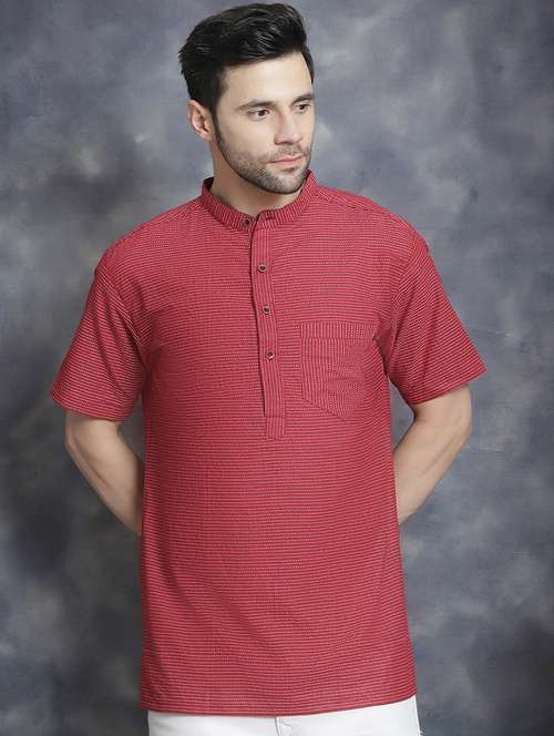 men mandarin neck striped short kurta - 21712161 - Very Small Image - 1