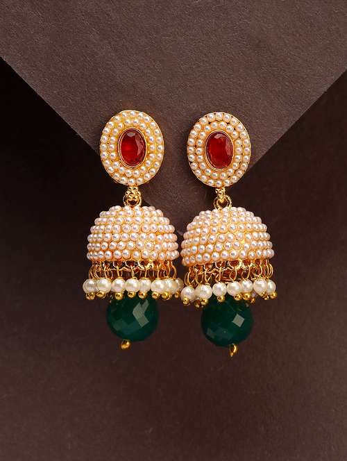 women gold plated pearl jhumka - 21713723 - Very Small Image - 1