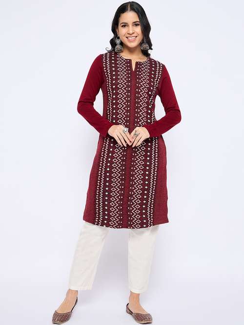 women self designed long sleeves woolen kurta - 21724285 - Very Small Image - 1