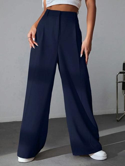 women solid high rise wide leg trouser - 21726630 - Very Small Image - 1