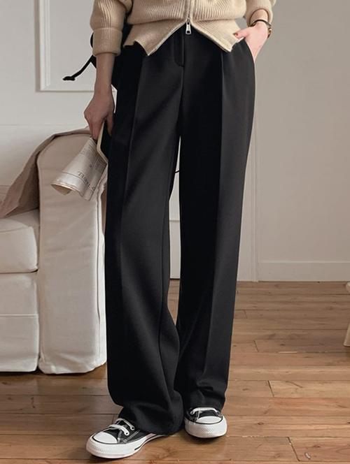 women black solid high rise straight trouser - 21726993 - Very Small Image - 1