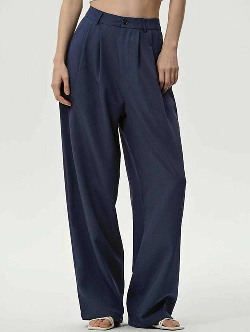 women solid high rise korean pants - 21727102 - Very Small Image - 1