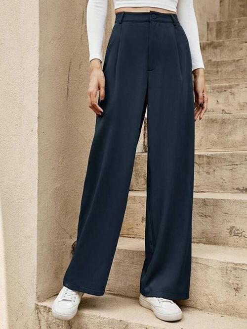 women solid high rise korean pants - 21727590 - Very Small Image - 1