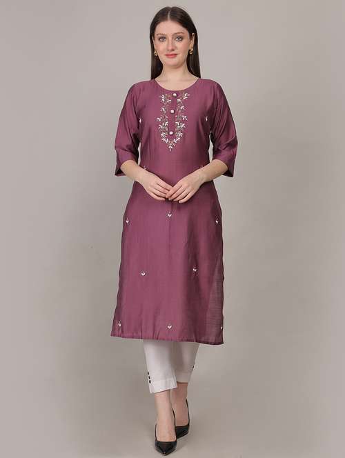 women embroidered three quarter sleeve straight kurta - 21731211 - Very Small Image - 1