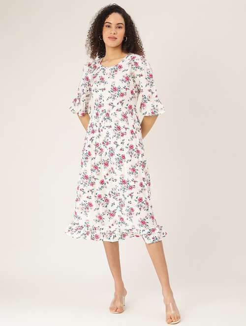 women floral print bell sleeves a-line dress - 21741838 - Very Small Image - 1