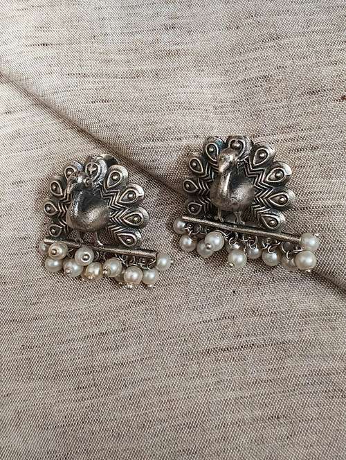 women silver brass studs earrings - 21743822 - Very Small Image - 1