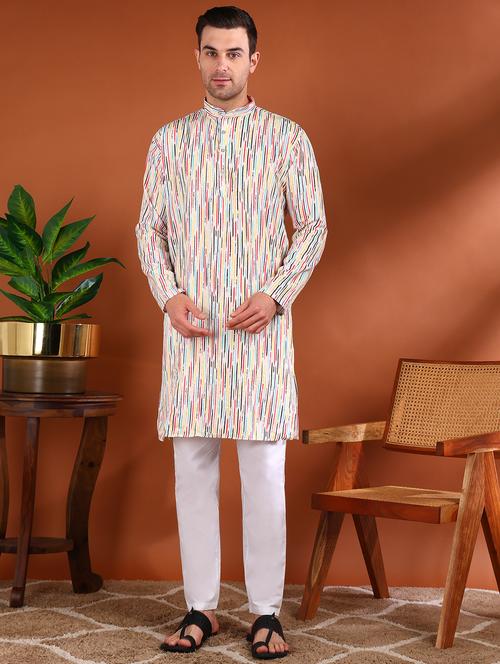 men printed mandarin neck long kurta - 21750739 - Very Small Image - 1