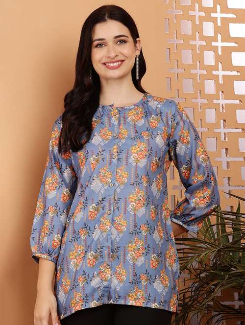 women printed three quarter sleeves kurti - 21767668 - Very Small Image - 1