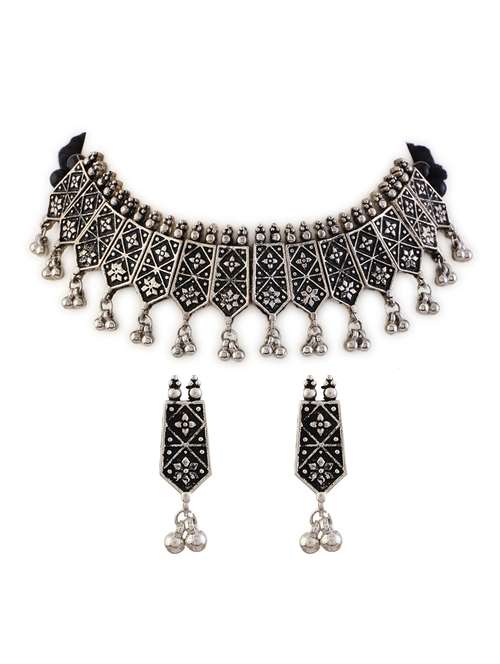 alloy silver necklace earring jewellery set - 21775566 - Very Small Image - 1