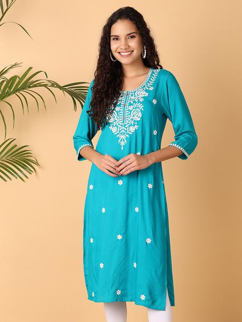 blue embroidered a-line festive wear kurta - 21795555 - Very Small Image - 1