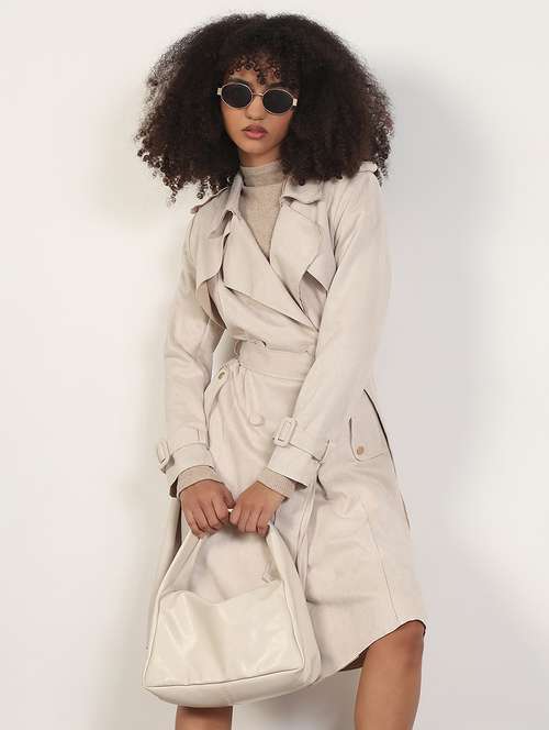 women solid long sleeves trench coat - 21843489 - Very Small Image - 1