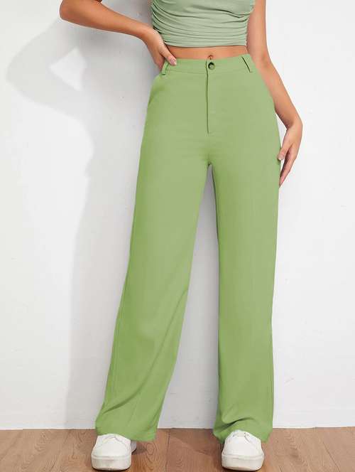 women solid high rise straight trouser - 21881565 - Very Small Image - 1