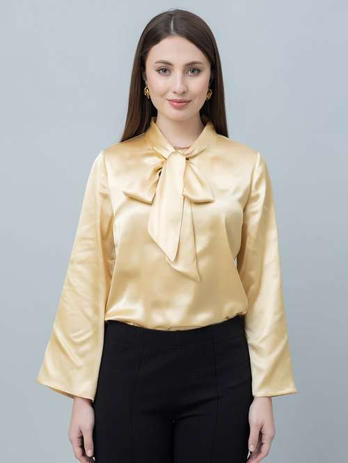 women solid tie-up neck bell sleeves top - 21885935 - Very Small Image - 1