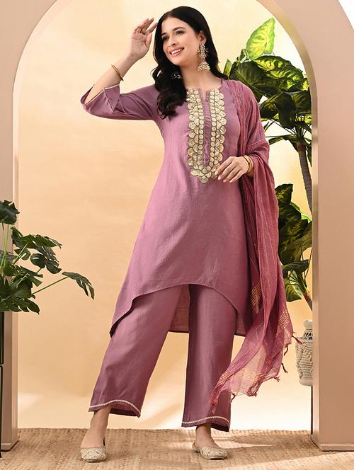 women gota detailed kurta pant with dupatta - 21899148 - Very Small Image - 1