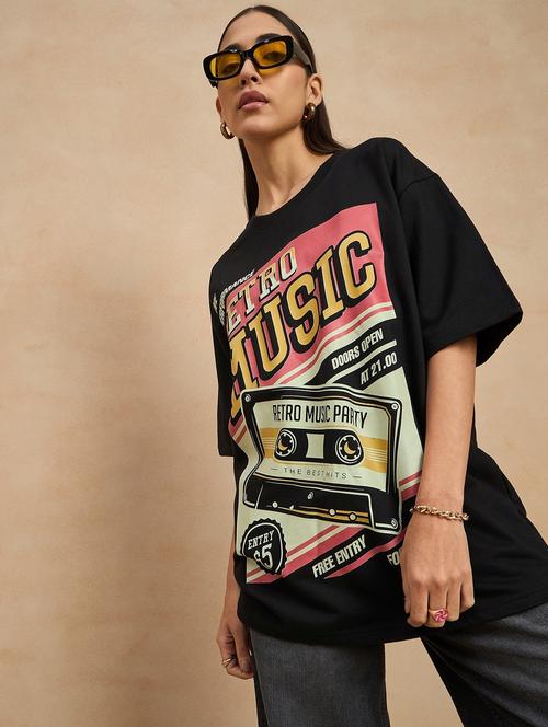 women front print round neck oversized t-shirt - 21902872 - Very Small Image - 1