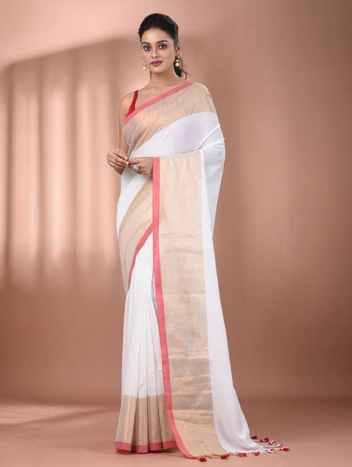 women white handloom saree with blouse - 21905536 - Very Small Image - 1