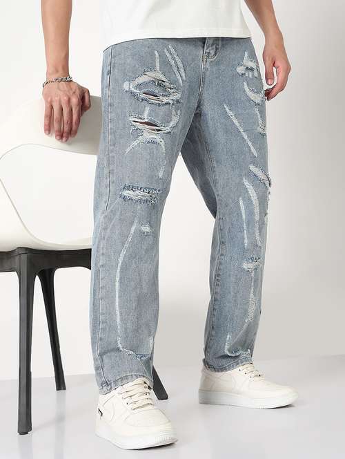 men distressed mid rise straight fit jean - 21908989 - Very Small Image - 1