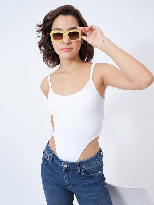 women solid shoulder strap bodysuit top - 21909070 - Very Small Image - 1