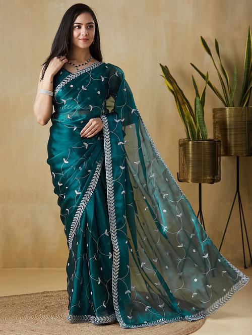 women embroidered ready to wear saree with blouse - 21912407 - Very Small Image - 1