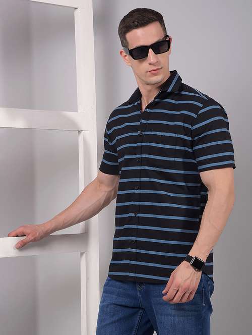 men striped short sleeve slim fit casual shirt - 21914316 - Very Small Image - 1