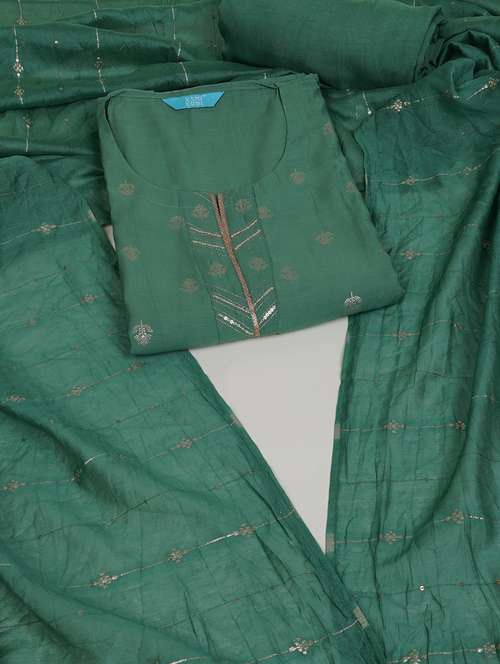 women green embroidered unstitched suit set - 21925577 - Very Small Image - 1