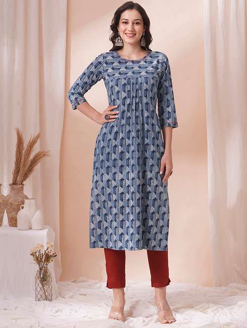 women three quarter sleeve straight kurta - 21925762 - Very Small Image - 1