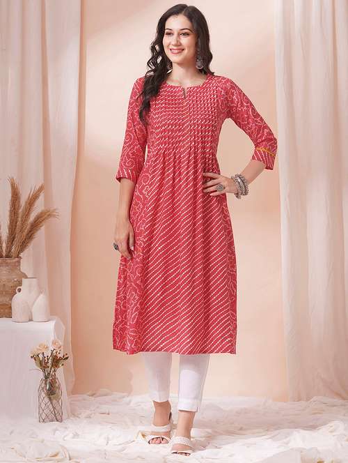 women three quarter sleeve a-line kurta - 21925765 - Very Small Image - 1