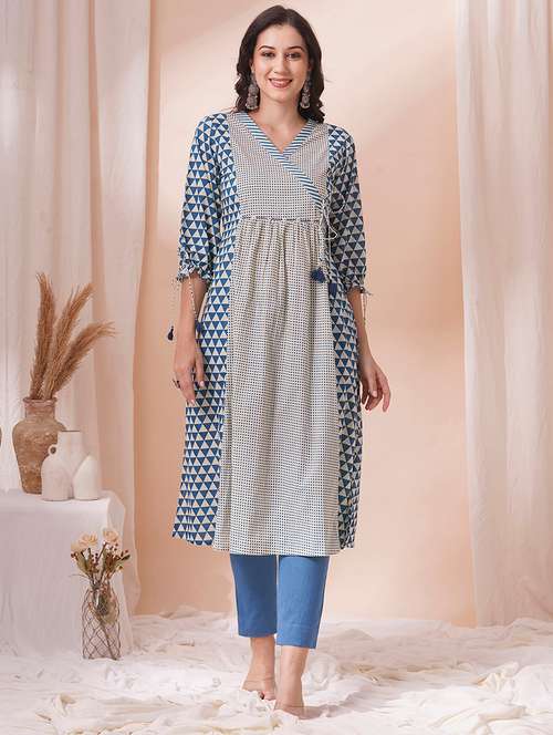 women three quarter sleeve angrakha kurta - 21925779 - Very Small Image - 1