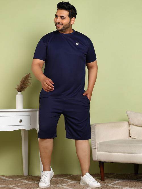 men navy blue solid t-shirt & short co-ord set - 21930765 - Very Small Image - 1