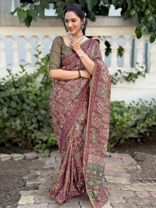 women printed casual wear saree with blouse - 21931231 - Very Small Image - 1
