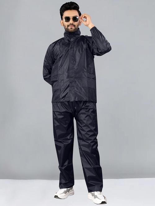 men solid long sleeve hooded rain suit set - 21932073 - Very Small Image - 1