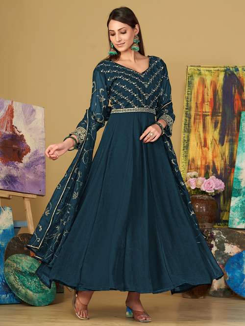 women embroidered semi-stitched anarkali suit set - 21934010 - Very Small Image - 1